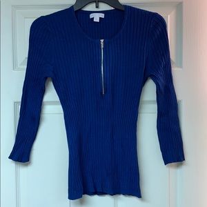 Blue Top w/ Plunging Zipper